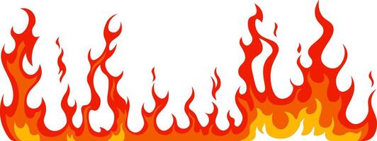 Red and orange cartoon flames burning with large flames creating a fiery border against a white background, perfect for representing heat, danger, or excitement vector