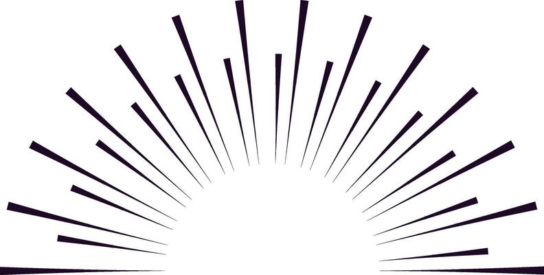 Radial lines radiating from a central point create a striking vintage sunburst or starburst effect against a clean white background, evoking a sense of dynamic energy and movement