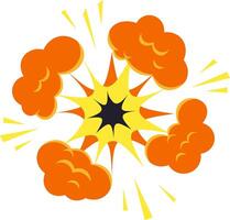 Creating a dynamic comic book explosion effect, vibrant orange smoke clouds billow with a striking yellow flash and deep black center against a clean white background vector