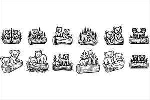 Black Bear Cubs Exploring the Forest on a Log vector