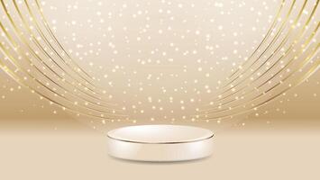 product podium with sparkle golden curve lines bokeh blur elements luxury background 3d realistic scene design illustration vector