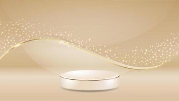 product podium with sparkle golden curve lines bokeh blur elements 3d realistic design vectors illustration