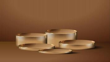 Five Gold podium in different sizes elegant background of luxury empty presentation studio product decoration golden pedestal copy vector