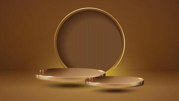 Two flying Golden podiums with golden circle background with texture luxury empty presentation studio product decoration vector