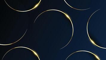 Golden round metal circle rings on dark background. Shining abstract frame vector