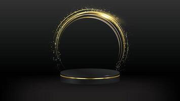 Black and gold podium on black background, geometry podium shape for display product display presentation. abstract vectors platform