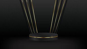 Abstract realistic 3D black cylinder pedestal podium with luxury dark background. Luxury black scene for product display presentation. platform vector