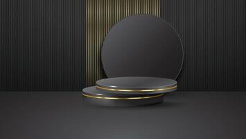 Luxury podium abstract design with dark gold color on black strips background. Premium design for product display vector