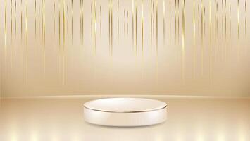product podium with sparkle golden curve lines elements 3d realistic design vectors illustration