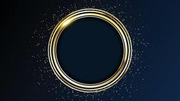 Golden round metal circle rings with sparkles background. Shining abstract frame vector