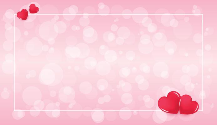 Valentines Day white bokeh dots on pink background with red hearts and frame, greeting cards, wedding invitation, gift packages. Celebration backdrop. Bright confetti falling. stock illustration