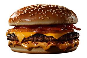 Double Patty Cheeseburger with Melted Cheese and Sauce on a Transparent Background photo