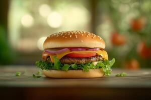 Delicious Burger with glowing looks, Realistic High-Resulations photography image photo