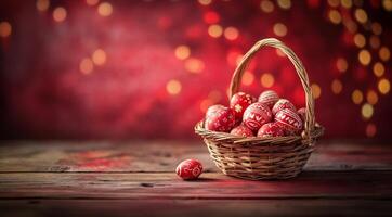 Easter Basket with Red Eggs and Copy Space for Customizable Design photo