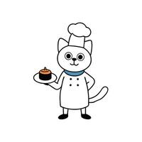 Charming Cat Chef Serving Sushi on Plate with Style on Transparent Background vector
