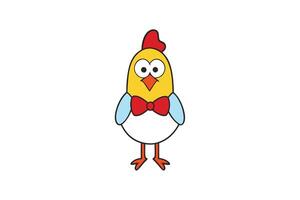 Cute Cartoon Chicken with Bowtie on White Background, Bird Character Icon vector
