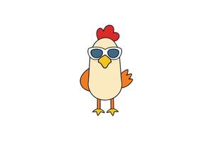 Cartoon Style Chicken with Sunglasses and Red Comb on a White Background vector