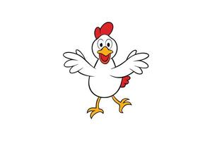 Cheerful Cartoon Chicken with Open Arms on a White Background, Art vector