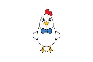 Cartoon White Chicken with Red Comb and Blue Bow Tie on a Transparent Background vector
