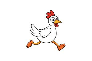 Cartoon Chicken Running with Funny Expression on White Background, Clip Art Style vector