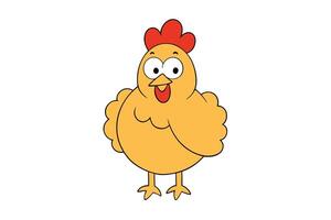 Cheerful Yellow Chicken Cartoon with Red Comb on Transparent Background vector