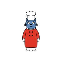 Whimsical Blue Cat Chef with Red Coat and White Hat on Transparent Background vector