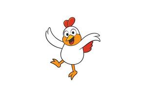 Cheerful Chicken Cartoon Character Standing on Two Legs and Waving on White Background vector