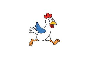Cartoon Chicken Running Fast With Blue Wing On Transparent Background vector