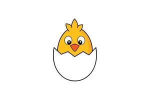 Cartoon Yellow Chick Hatching from White Egg Shell on Transparent Background vector