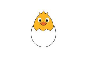 Cartoon Yellow Chick Hatching from a Broken White Egg with Transparent Background vector