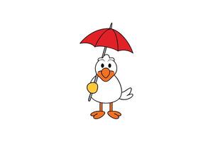 Cheerful Cartoon Bird with Red Umbrella on White Background vector