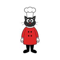Cartoon Black Cat Chef with White Hat and Red Jacket on Transparent Background vector