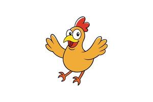 Animated Yellow Chicken with Red Comb, Open Wings, Smiling, Cartoon Style on White vector