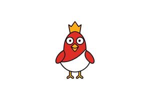 Cartoon Red Bird With Crown on Transparent Background vector