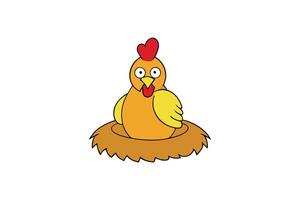 Cartoon Nesting Hen with Red Comb and Yellow Feathers on White Background vector