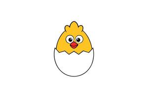 Cartoon Style Yellow Chick Hatching From Broken Eggshell vector