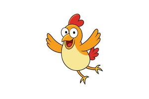Playful Cartoon Chicken Character with Open Wings Isolated on White Background vector