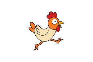 Funny Cartoon Chicken Running with Orange Head and Red Comb Isolated on White vector
