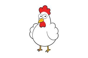 Cartoon Style White Chicken with Red Comb, Yellow Beak and Legs, Standing vector
