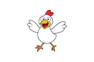 Cheerful White Chicken Cartoon with Red Comb and Yellow Beak on White Background vector