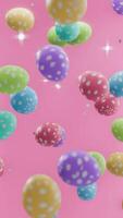 Happy colorful easter eggs with pink vertical background, seamless loop, 3d animation video