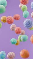 Happy colorful easter eggs with violet vertical background, seamless loop, 3d animation video