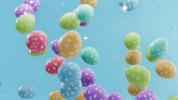 Happy colorful easter eggs with blue background, seamless loop, 3d animation video