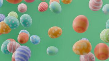 Happy colorful easter eggs with green background, seamless loop, 3d animation video