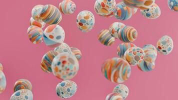 Happy colorful easter eggs with pink background, seamless loop, 3d animation video