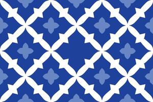 Seamless Royal Blue Patterned Tile with White Floral Lattice and Four Leaf Clover vector