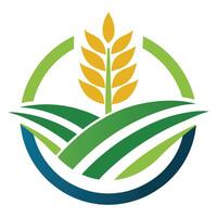 Agriculture Fields with Golden Wheat, Green Pasture, Circular Design on White vector