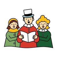 Cartoon People Singing with Open Book, Isolated on White Background, Line Art Style vector