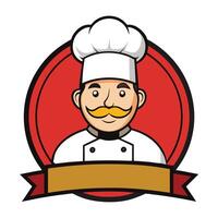 Chef Cartoon on Red Circle with Ribbon Over White Background vector