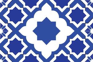 Blue and White Geometric Pattern, Repeating Tile, Islamic Art inspired design vector